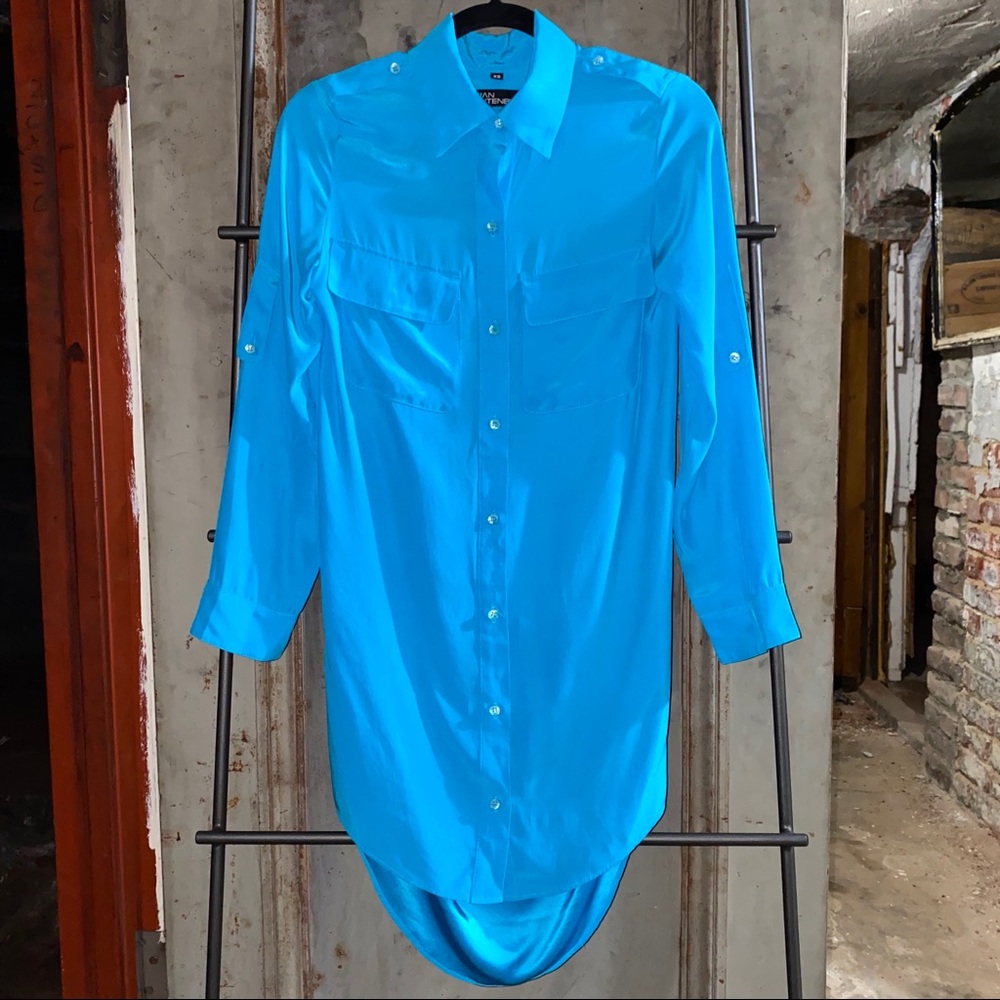 Brian Lichtenberg Safari Aqua Silk Shirt Dress